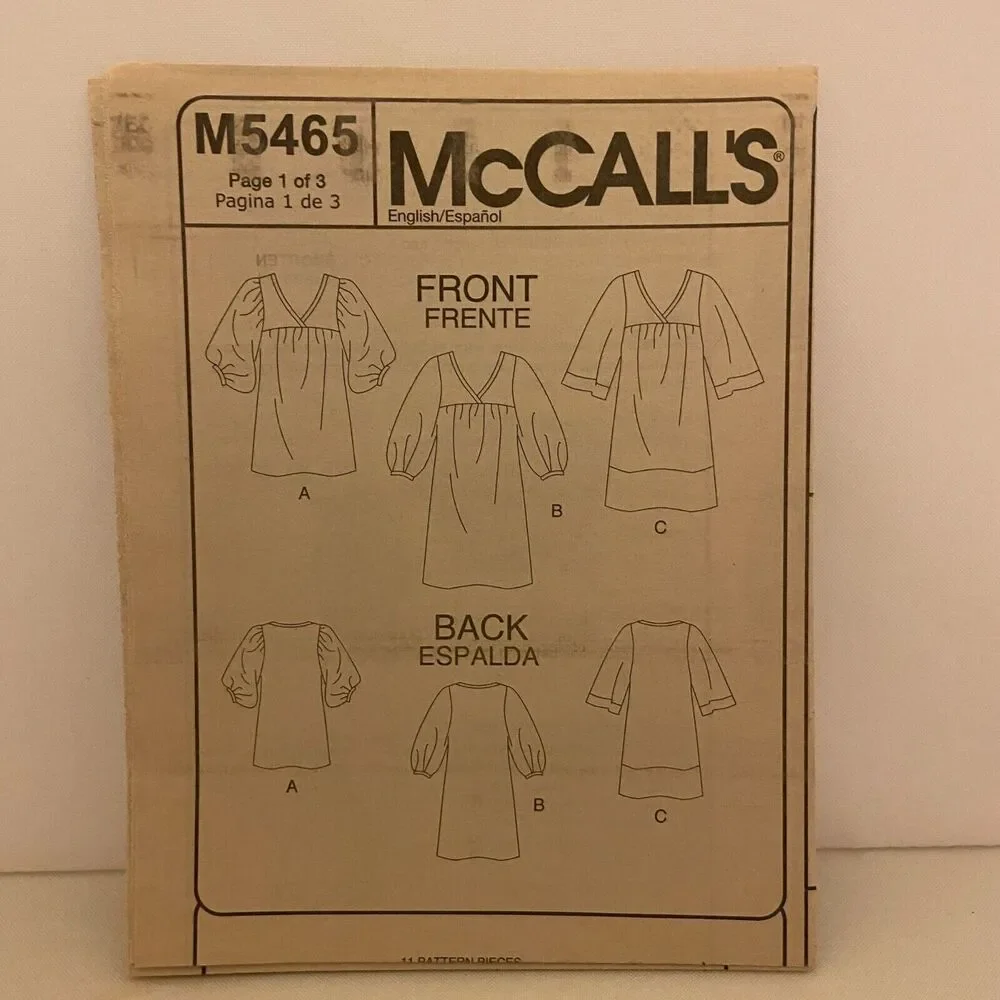 #M5465 McCalls Misses Dress Sewing Pattern Size 14-20